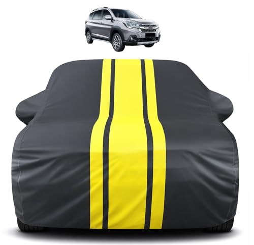 Image of Auto Hub Car Cover Compatible with Maruti XL6 with Mirror Pocket, Soft Cotton Lining, XL6 Car Cover Waterproof - Yellow-Black