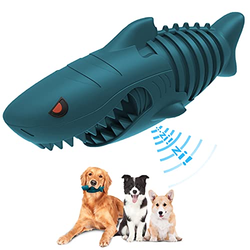 Dog Chew Toys, Shark Squeaky Chew Toy for Training and Cleaning Teeth, Interactive Dog Toys for Small/Medium Breed, Durable Rubber Dog Toys, Dog Squeaky Chew Toy Shark Chewing Sounding Toy