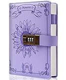 Lock Diary for Women Vintage Lock Journal Refillable Personal Locking Diary Romance Leather Locking Writing Notebook Girls B6 Secret Journal with Combination Passwords 5.5 x 7.8 in, Sunflower Purple