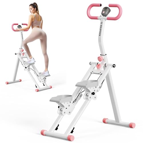 Vertikale Klettermaschine,Stair Stepper für Home Gym Übung,Vertical Climber Trainingsgerät mit Griffstange für Ganzkörpertraining, 3 verstellbare Höhen mit LCD-Display, Platzsparend & Klappbar (Rosa)
