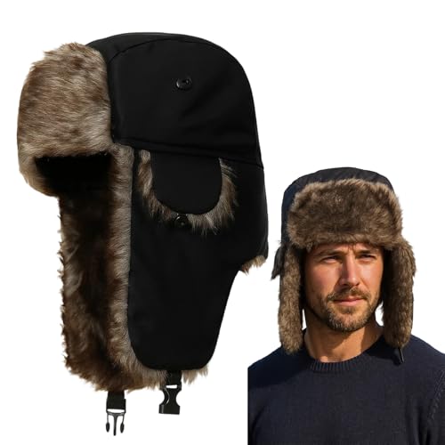 Qnvyw Ushanka Herren Damen | Echte Russische Trapper Mütze mit Ohrenklappen aus Weichem Kunstfell | Warme Wintermütze für Ski, Jagd & Outdoor-Aktivitäten