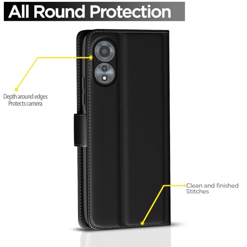 Image of Pikkme Flip Cover Leather Finish | Inside TPU with Card Pockets | Wallet Stand and Shock Proof | Complete Protection Button Flip Case for Oppo A78 4G (Black)