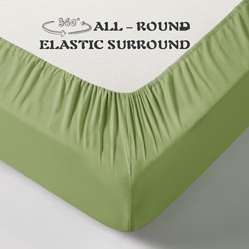 Image of KKJIAF 3 Piece Toddler Sheet Set Microfiber, Includes a Flat Sheet, a Fitted Sheet and a Ruffle Pillowcase, Sage Green