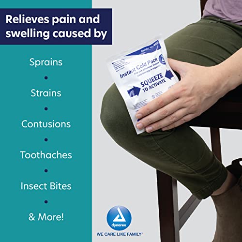 Dynarex Disposable Ice Packs for Injuries - Instant Cold Packs for First Aid, Swelling, Sprains & Abrasions - Single Use Cold Pack & Cold Compress Packs for Joint & Muscle Pain - 24-Pack, 4x5-Inch