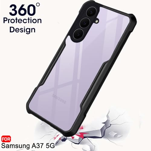 Image of TheGiftKart Shockproof Crystal Clear Back Cover Case for Samsung Galaxy A37 5G | 360 Degree Protection | Protective Design | Transparent Back Case Cover (PC & TPU, Black Bumper)