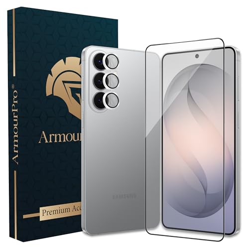 Image of ArmourPro Edge to Edge Tempered Glass for Samsung Galaxy S26 Plus with Silver Camera Ring Guard, 9H Screen Protector, Anti-Scratch, Anti-Fingerprint, Bubble-Free Installation Kit