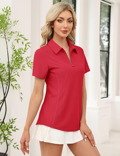 Image of LOMON Women's Short Sleeve Athletic Polo Shirt High Performance Stretch Quarter Zip Top for Golf Tennis