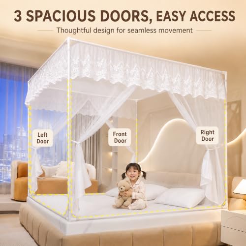 Image of Dawnwake Mosquito Net for King Size Double Bed, Anti-Fall Machardani Mosquito Net for Babies and Adults, Portable Foldable Mosquito Net Tent for Travel /Camping (White, 200x180 cm)
