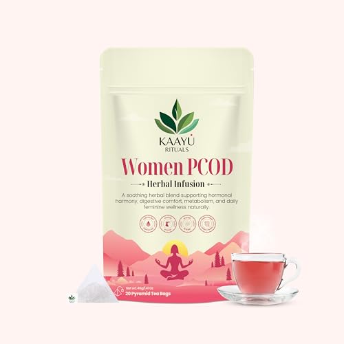 Image of Kaayu Rituals Women PCOD, PCOS Relief Herbal Infusion Tea With Nettle, Peppermint & Chamomile | Supports Hormonal Balance, Menstrual Cycles | Improves Metabolism & Digestion, 20 Pyramid Tea Bags(40g)