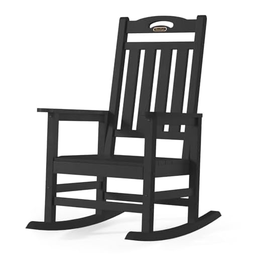 SUUNYN Oversized Outdoor Rocking Chair, High Back Porch Rocker Chair, HDPE All Weather Resistant Rocking Chairs for Patio, 380lbs Weight Capacity, Black