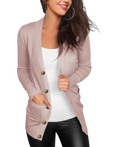 VERABENDI Women Long Sleeve Snaps Button Down V Neck Cute