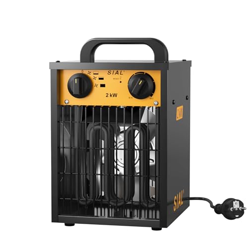 SIAL Calefactor 2000 W - Radiador Electrico - Calentador Industrial - 3 Niveles de Calor - Termostato & Protección contra Sobrecarga - Ventilador de Calefacción para Uso Interior y Exterior