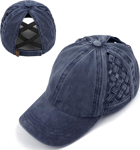 Image of Funky Junque Womens Baseball Cap Dad Hat Ponytail Messy Bun Trucker Ponycap