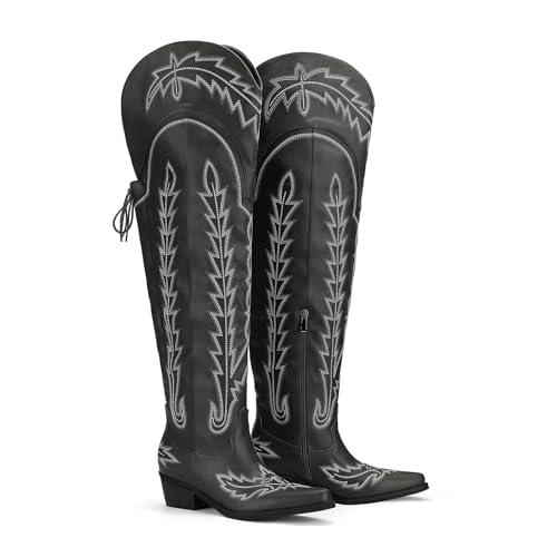 Image of Rhinestone Ankle Cowboy Boots for Women Embroidered Short Cowgirl Boots with Low Heel Side Zipper Comfortable Chunky Heel Western Booties for Prom Party Wedding Pull On Shoes