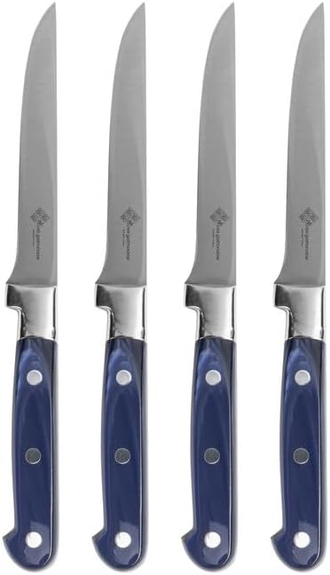 Set of 4 Steak Knives with Pearlized Royal Blue Handles Stainless Steel Piece Dishwasher Safe