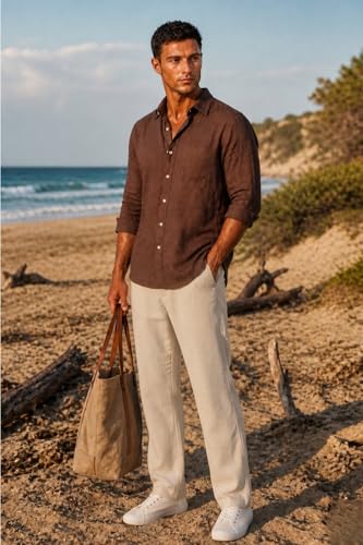 Image of Louis Philippe Men's Regular Straight Fit 100% Cotton Solid Elasticated Dobby Casual Trousers