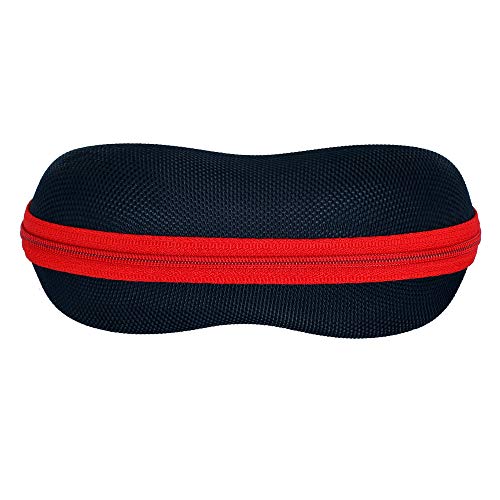 Protective Sports Sunglasses Case | For All Types Of Eyewear | Medium Size | For Men, Women, And Kids | Black With Red Zipper