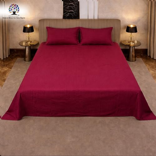 Image of Dream Living Striped Double Bedsheet with 2 Pillow Covers | Queen Size | 120 GSM | 220x250 cm | Maroon