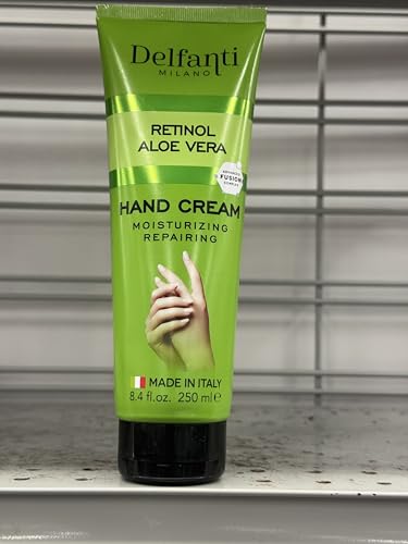 Delfanti Milano Hand Cream Moisturizer, 8.4 fl oz, 250 ml, Retinol Aloe Vera Formula