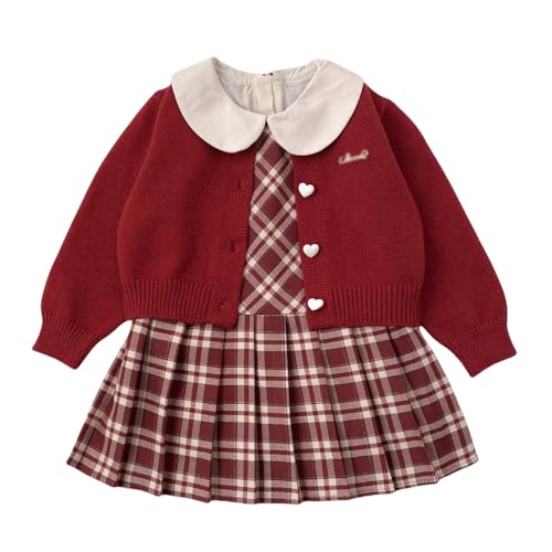 [QUNCHAORI] q ̎q 2_Zbg J[fBK XJ[g `FbN ZbgAbv  jbg K[Y LbY ㉺Zbg xr[ gbvX Zbg  ct  ߑ \ (Cbh, 140cm)