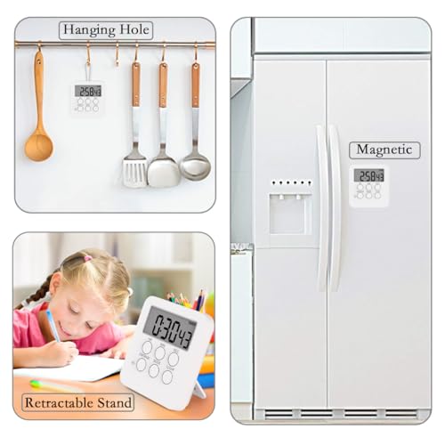 Digital Kitchen Timer with Mute/Lound Alarm Switch,3 in 1 Multifunctional Clock Alarm Count UP/Down Timer,24-Hours Memory Function Magnetic Timer for Cooking Learning(White) - Image 2