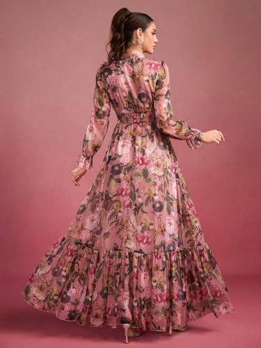 Image of TOLEEN Summer Casual Dresses for Women 2024 Spring Fashion Boho V Neck Long Sleeve Ruffle Floral Print Elegant Maxi Dress