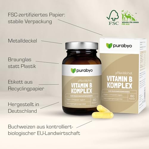 Vitamin B Komplex hochdosiert in Buchweizen | im Glas | natürlich | vegan | hochdosiert | Alle B Vitamine mit Vitamin B12 | vegan, laborgeprüft und in Deutschland hergestellt