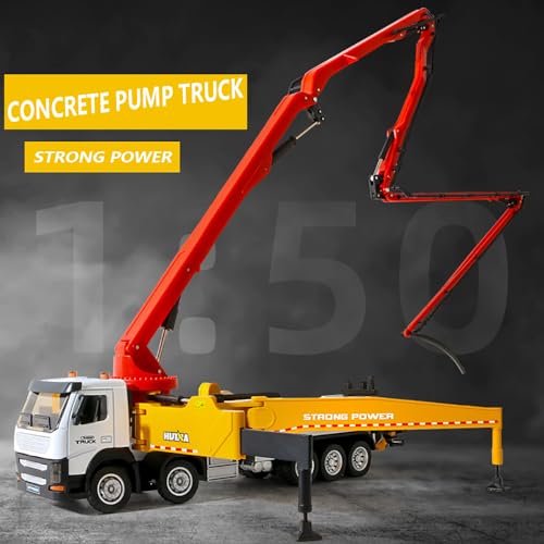 Image of Ailejia Concrete Pump Truck Model Toy - 1:50 Scale Die-cast Construction Vehicle, Heavy Duty Wheeled Toy for Kids and House Ornament (Red)