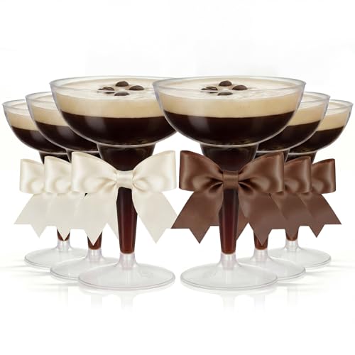 LemonRoad 24 Sets Plastic Martini Glasses, 12 oz, White, Brown