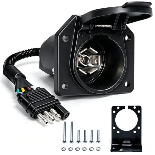 BFXM 4 Pin Flat to 7 Pin RV Blade Trailer Adapter with Mounting B...