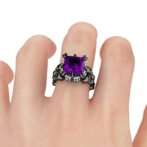 Jeulia 6.55 Carat Personalized Princess Cut Diamond Rings For Women Sterling Silver Double Row Halo Engagement Rings Black Plated Bridal Band Rings Anniversary Promise With Jewelry Gift Box (Purple, 8.5) #TOP4