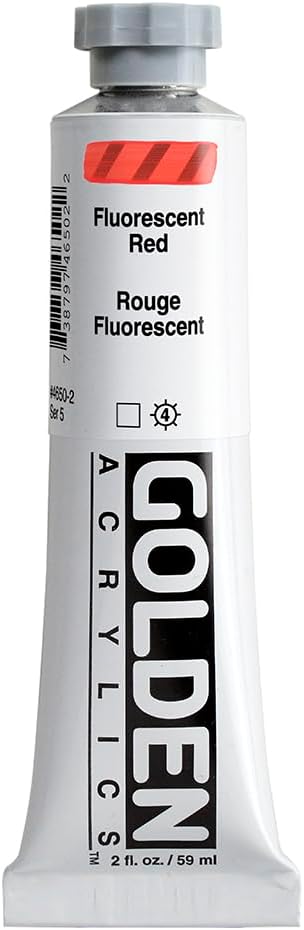 GOLDEN Heavy Body Acrylics, Fluorescent Red, 2 fl. oz. Tube, Professional Acrylic Paint, Transparent