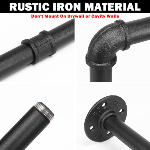 Livabber Industrial Pipe Clothes Rack, Heavy Duty Detachable Iron Garment Rack Wall Mounted, Rustic Saving Space Clothes Bar Multi-Purpose Hanging Rod for Bedroom, Closet, Black (38 Inch) (38 Inch)