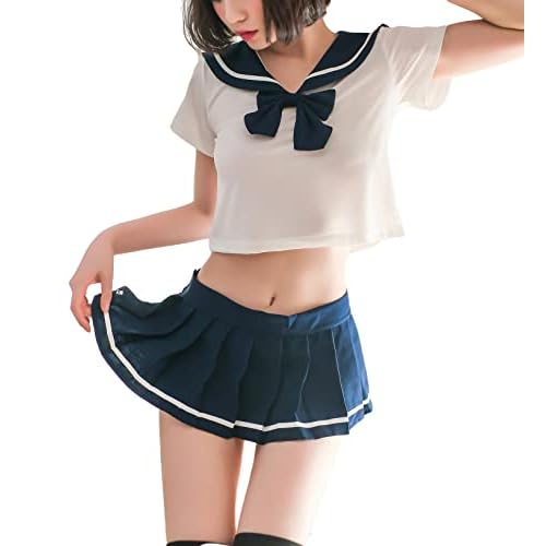 SINROYEE Disfraz de lencería de anime para cosplay, mini traje de marinero japonés para mujer, traje sexy de colegialas (azul)