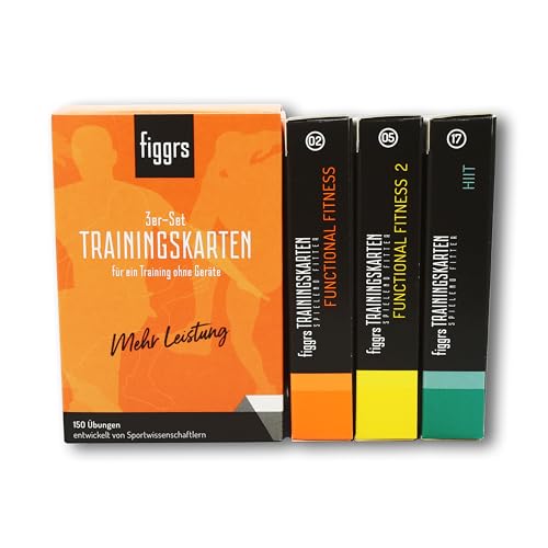 figgrs 3er-Set Mehr Leistung OHNE Gerät - 3 Kartensets a 57 Trainingskarten mit 150 Fitnessübungen für einen leistungsfähigen & dynamischen Körper