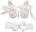 Glamulice Baby-Girls Newborn Satin Christening Baptism Floral Embroidered Dress Gown Outfit (Label 3M / 0-6 Months, Off-White Shoes & Headband)