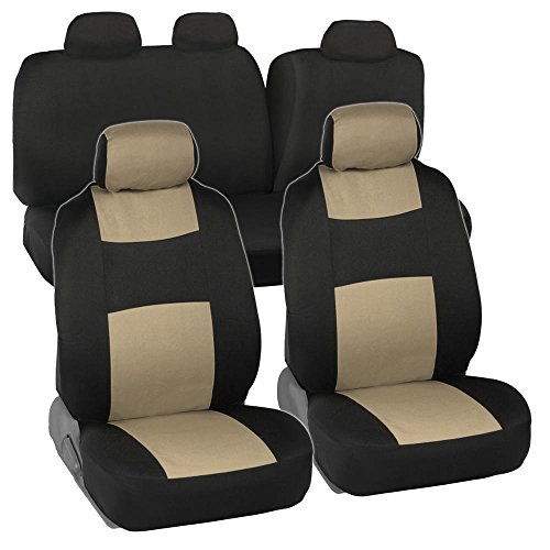 Full Set Black & Beige Seat Covers for Car Auto SUV Polyester Cloth - 60/40 Split Rear Bench