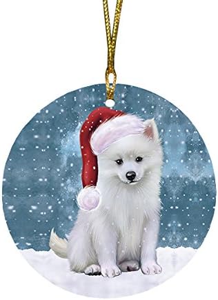Have a Holly Jolly American Eskimo Dog Round Flat Ornament - Pet Decorative Hanging Ornaments for Christmas X-mas Tree Decorations - 2.75" Round Ceramic Christmas Ornament POR1417
