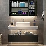 COGITIL 35' Floating Bathroom Vanity, Wall-Mounted Storage Cabinet Single Piece Set with Sintered Stone Countertop, Ceramic Basin Sink and 1 Drawer for Bathroom, White & Black