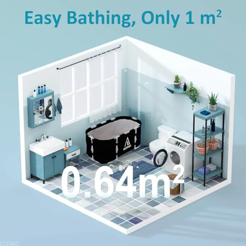Faltbare Badewanne - Tragbare Whirlpoolwanne für Duschkabinen oder den Außenbereich - Effiziente Temperaturhaltung und platzsparendes Design für Erwachsene (schwarz F)