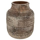 Hobby Lobby Beige Distressed Decorative Ceramic Vase, Rustic Beige with Dark Distressing, Ribbed Texture, 7.88' H x 6.13' W,Office and Home Decor