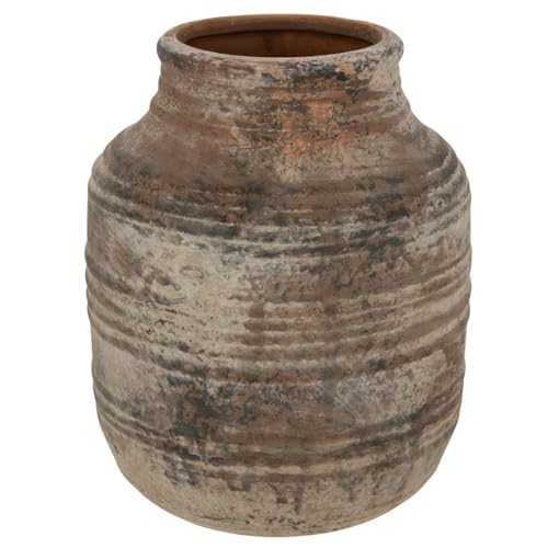 Hobby Lobby Beige Distressed Decorative Ceramic Vase, Rustic Beige with Dark Distressing, Ribbed Texture, 7.88" H x 6.13" W,Office and Home Decor