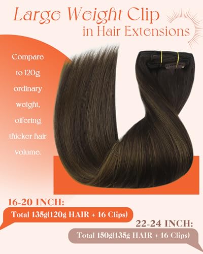 Image of Sunny Hair Clip in Hair Extensions Real Human Hair Balayage 120g | Hair Extensiosns Clip Ins Brown Balayage Double Weft Give Natural Volume Boost, Full Body and Thick and Full Hair 20 Inch