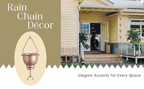 Image of Rain Chain - Copper Powder Coated 8.5 Feet Length Metal Rain Chain for Garden Decor - Rust Proof Long Lasting Rain Chain with Gutter Adaptor and Clip Installer - Rain Chain Downspout for Gutter