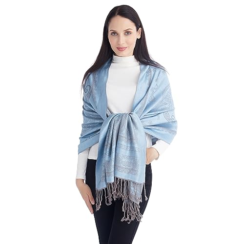 Ciormis Shawl Wraps for Women, Silky Jacquard Paisley Pashmina Scarves for Bridal Formal Dressesï¼Ë†US-Light Blueï¼â€°