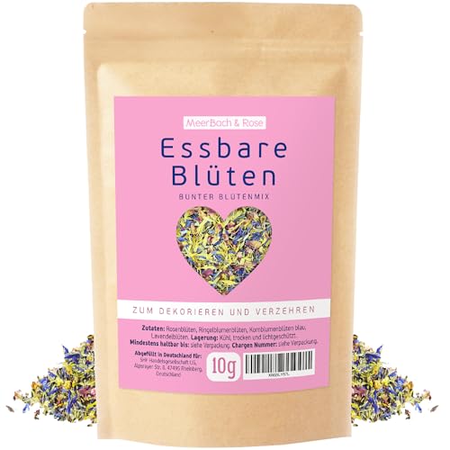 Essbare Blüten, 10g Bunter Blütenmix zum Dekorieren und Verfeinern. Mit Rosenblüten, Ringelblumenblüten, Lavendelblüten und Kornblumenblüten.