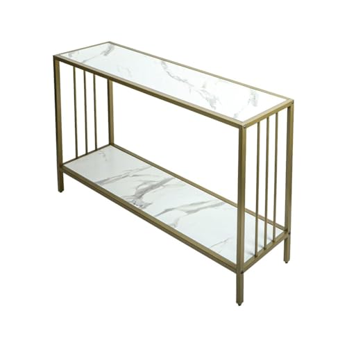 Image of Metal Frame 2-Tier Premium Entryway Table for Living Room, Hallway & Bedroom | Modern Narrow Sofa Console Table for Home & Office Decor | Sturdy & Stylish Accent Table (Gold Strip)