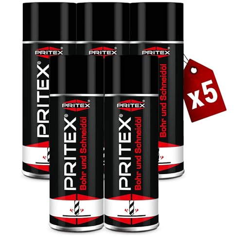 PRITEX Bohr- und Schneidöl Spray 5 x 400 ml Bohröl Kühlmittel mit guter Haftfähigkeit Schmieröl mindert den Verschleiß & reduziert die Reibungskräfte beim Bohren Drehen Fräsen & Schneiden