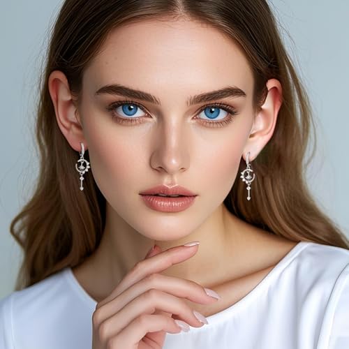 Star and Moon Earrings Dangle Hoop Earrings for Women Huggie with Cubic Zirconia Celestial Space Style3