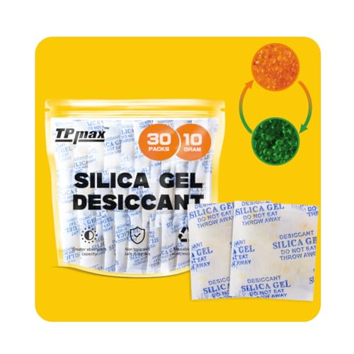 10g x 30 Packs Silica Gel Desiccant Sachets Reusable Dehumidifiers with Color Indicator Ideal for Storage Closets and Basements
